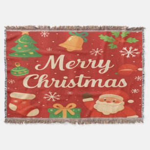 Merry Christmas Classic Red Throw Blanket