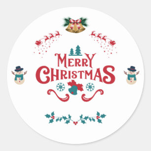 Merry Christmas Classic Reindeer Snowman Sticker