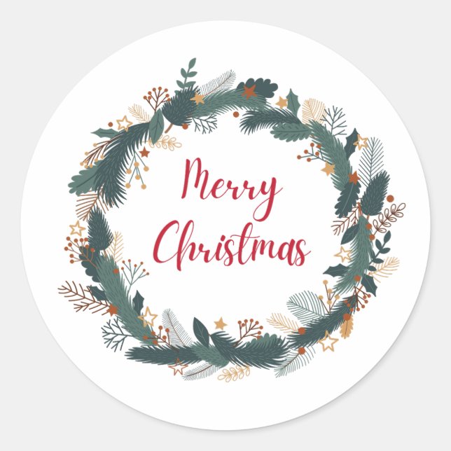 MERRY CHRISTMAS  CLASSIC ROUND STICKER (Front)