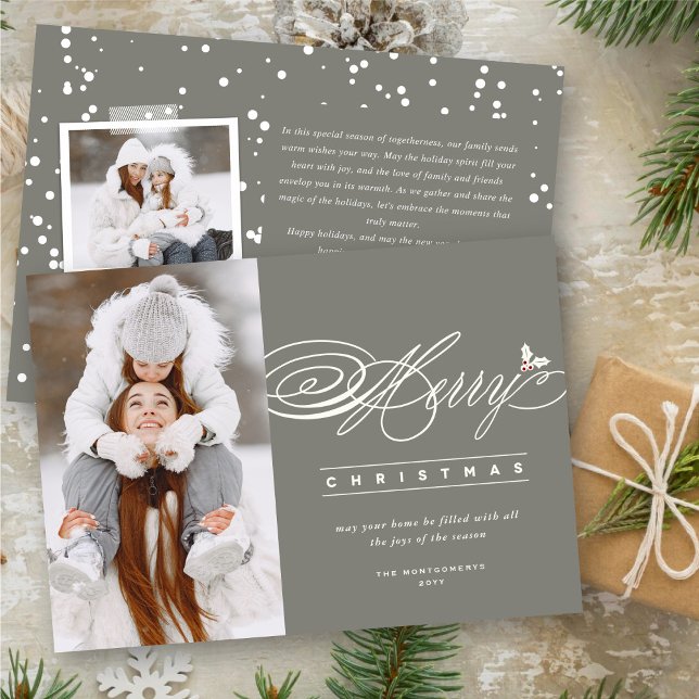 Merry Christmas Classic Script Photo Elegant Chic Holiday Card (Creator Uploaded)