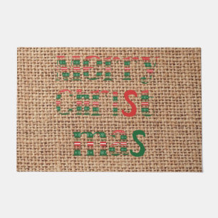 Merry Christmas classic tartan text on burlap cute Doormat