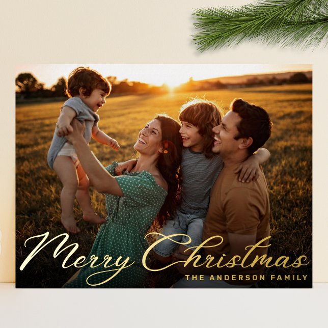 Merry Christmas Classic Traditional Gold Photo Foil Holiday Postcard (Creator Uploaded)