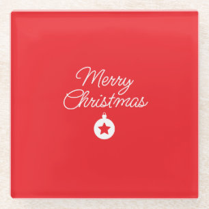 Merry Christmas Classical Unique Minimalist Plain Glass Coaster