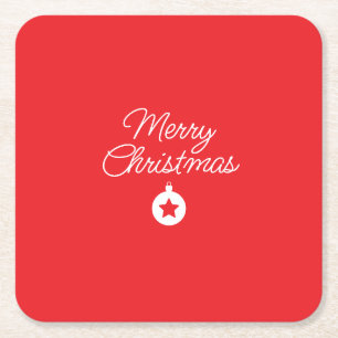 Merry Christmas Classical Unique Minimalist Plain Square Paper Coaster