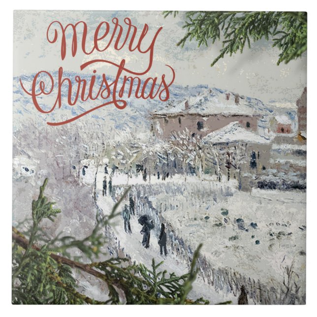 Merry Christmas. Claude Monet Ceramic Tile (Front)