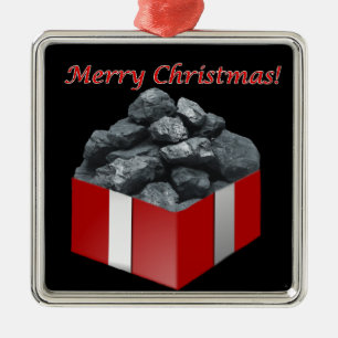 Merry Christmas Coal Present Metal Ornament