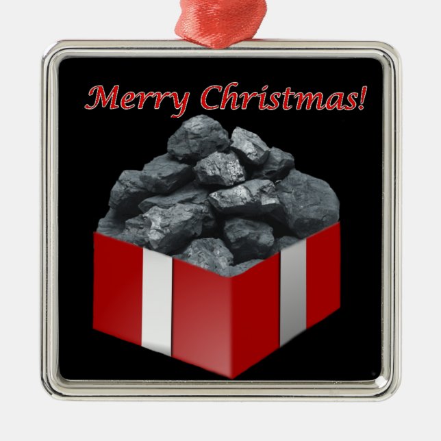 Merry Christmas Coal Present Metal Ornament (Front)