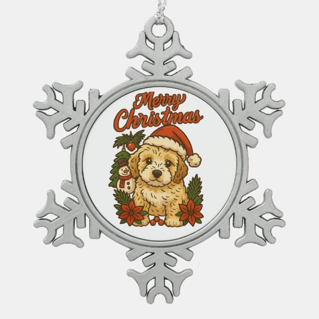 Merry Christmas Cockapoo Snowflake Framed Ornament (Front)
