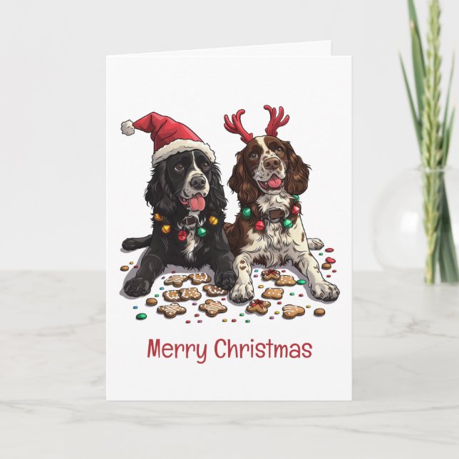 Merry Christmas Cocker Spaniel Dogs Holiday Card (Front)