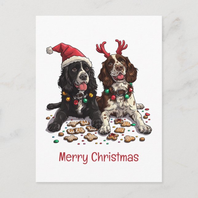Merry Christmas Cocker Spaniel Dogs Holiday Postcard (Front)