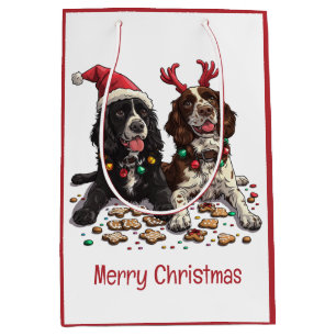 Merry Christmas Cocker Spaniel Dogs Medium Gift Bag