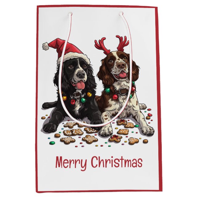 Merry Christmas Cocker Spaniel Dogs Medium Gift Bag (Front)