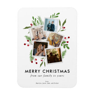 Merry Christmas Collage Custom Modern Holly Magnet