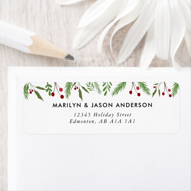 Merry Christmas Collage Custom Modern Holly Return Address Label (Insitu)