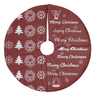 Merry Christmas Collage Dark Red Silver Grey Fleece Tree Skirt