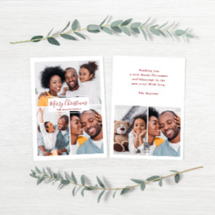 Merry Christmas Collage Five Photo Red and White Holiday Card