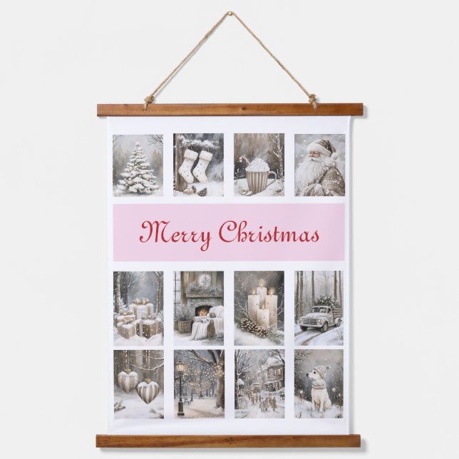 Merry Christmas Collage Holiday Scenes Hanging Tapestry (Front)