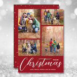 Merry Christmas Collage Multi-Photo Cranberry Holiday Card<br><div class="desc">Upload your favourite 4 photos to this Christmas photo card that features Merry Christmas and your names in chic white lettering on a cranberry red background. Select Matte for heaviest paper and High Definition for best photo quality. MORE COLORS done for you in our store.</div>