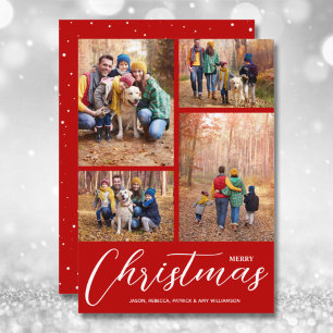 Merry Christmas Collage Multi-Photo Red Holiday Card