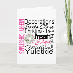 Merry Christmas Collage Pink Wreath Holiday Card