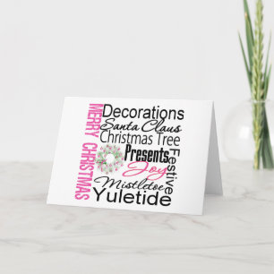 Merry Christmas Collage Pink Wreath Holiday Card