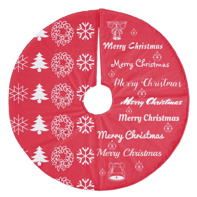 Merry Christmas Collage White on Red Fleece Tree Skirt (Front)
