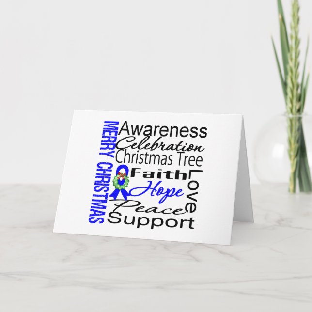Merry Christmas Colon Cancer Ribbon Collage Holiday Card (Front)