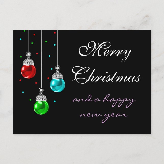 Merry christmas colorful ornaments holiday postcard (Front)
