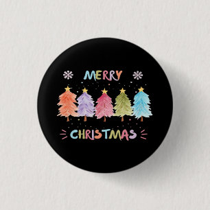 Merry Christmas Colorful Trees Essential 3 Cm Round Badge