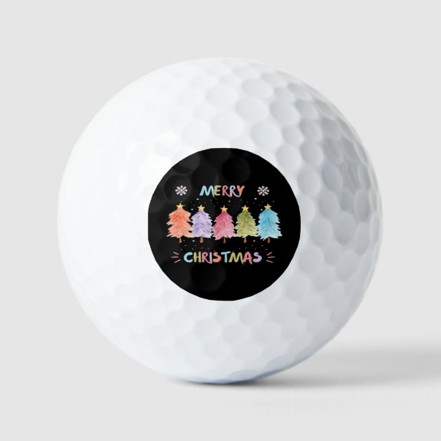 Merry Christmas Colorful Trees Essential Golf Balls (Front)
