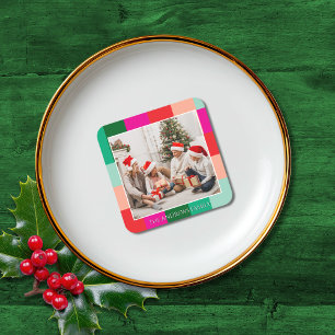 Merry Christmas Colour Block Photo Square Paper Coaster
