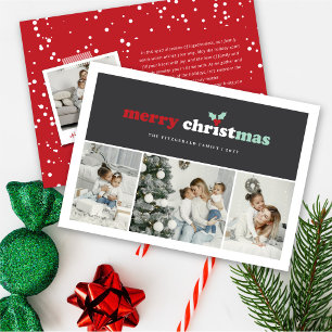 Merry Christmas Colour Blocks Modern Photo Collage Holiday Card