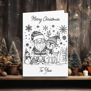 Merry Christmas Colour Me   Santa and Reindeer Card