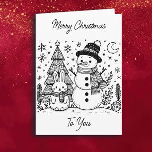 Merry Christmas Colour Me Snowman and Bunny Card
