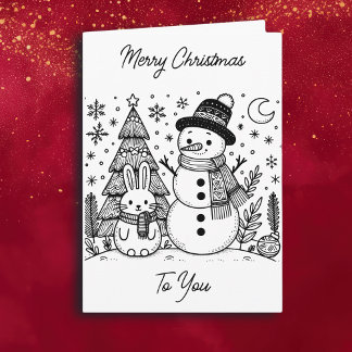 Merry Christmas Colour Me | Snowman and Bunny Card
