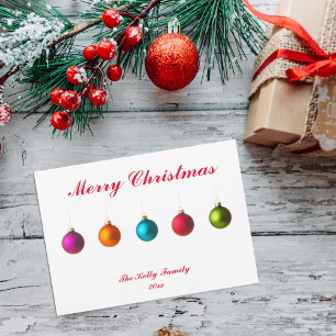 Merry Christmas colourful baubles with text card