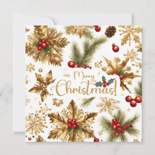 Merry Christmas Colourful Berries, Golden Snowflak Holiday Card