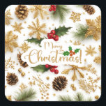 Merry Christmas Colourful Berries, Golden Snowflak Square Sticker<br><div class="desc">Merry Christmas collage.</div>