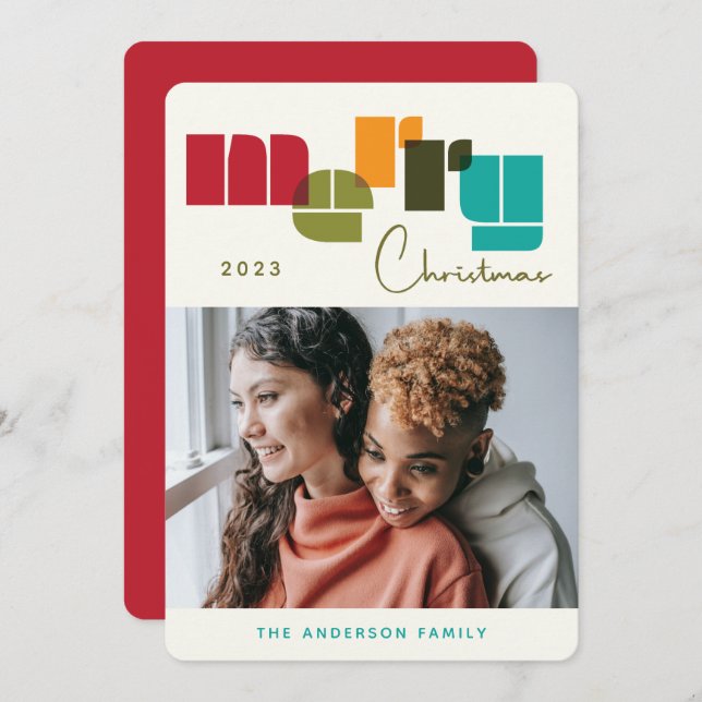 Merry Christmas Colourful Bold Typography Photo Holiday Card (Front/Back)