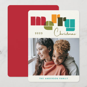 Merry Christmas Colourful Bold Typography Photo Holiday Card