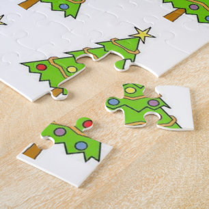 Merry Christmas Colourful Bright Green Tree Jigsaw Puzzle