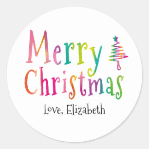 Merry Christmas Colourful Custom Classic Round Sticker
