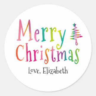 Merry Christmas Colourful Custom  Classic Round Sticker