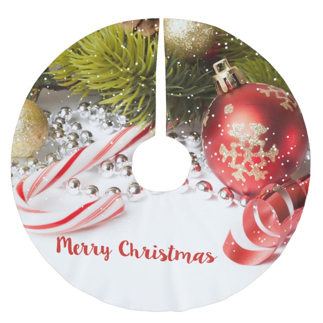 Merry Christmas- Colourful Decoration Brushed Polyester Tree Skirt (Front)