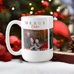 Merry Christmas Colourful Family Collage Typograph Coffee Mug<br><div class="desc">A minimalist family photo collage design with a modern typography in pops of festive and colourful red,  green,  and caramel colour.  The ideal greeting for family and friends this holiday season.</div>