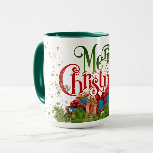 Merry Christmas, colourful holiday greetings, Mug (Front Left)
