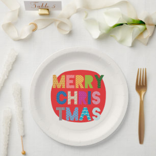 Merry Christmas-Colourful Holiday Party Supplies  Paper Plate