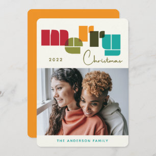 Merry Christmas Colourful Orange Typography Photo Holiday Card