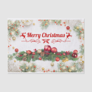 Merry Christmas Colourful Ornaments, Pine Branches Tissue Paper