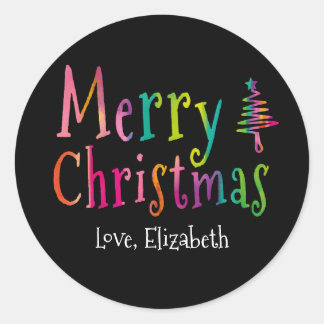 Merry Christmas Colourful Personalised  Classic Round Sticker
